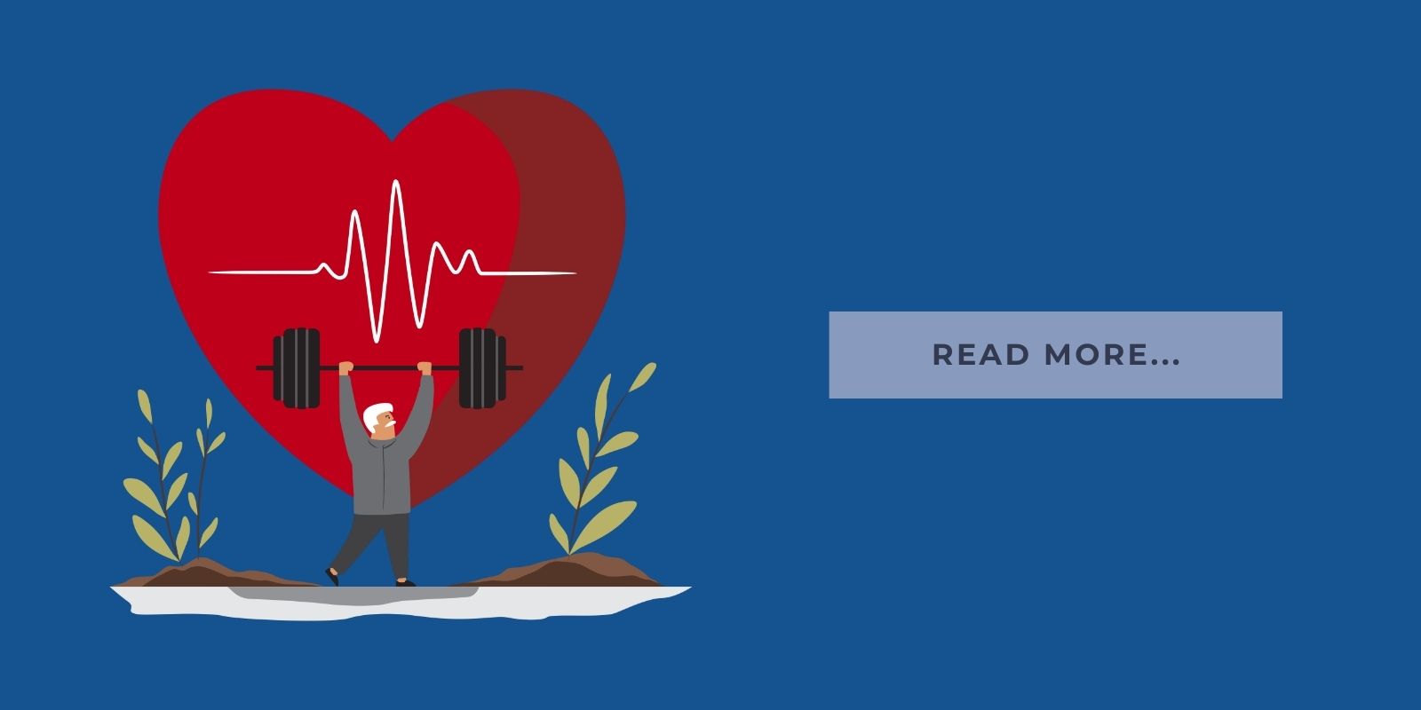 Blog Header Illustration of a senior lifting weight with a heart symbol in the background and it says 'read more'